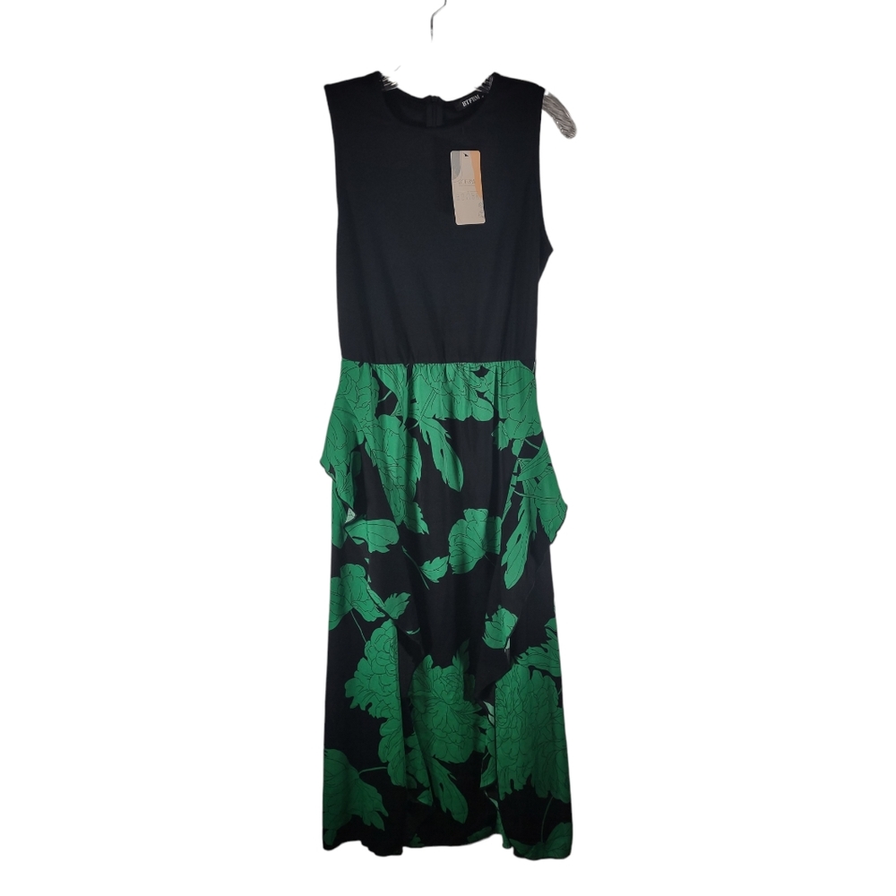 Green and black BTFBM maxi dress with floral pattern Size M